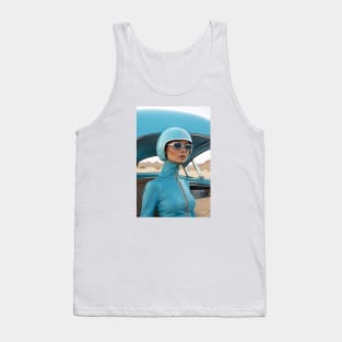 60s Retro Futuristic Woman in Blue in the Desert Tank Top